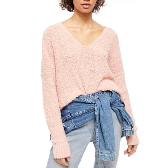 Free People Finders Keepers V Neck Sweater S Peach Long Sleeve Pullover Grunge - Picture 2 of 10